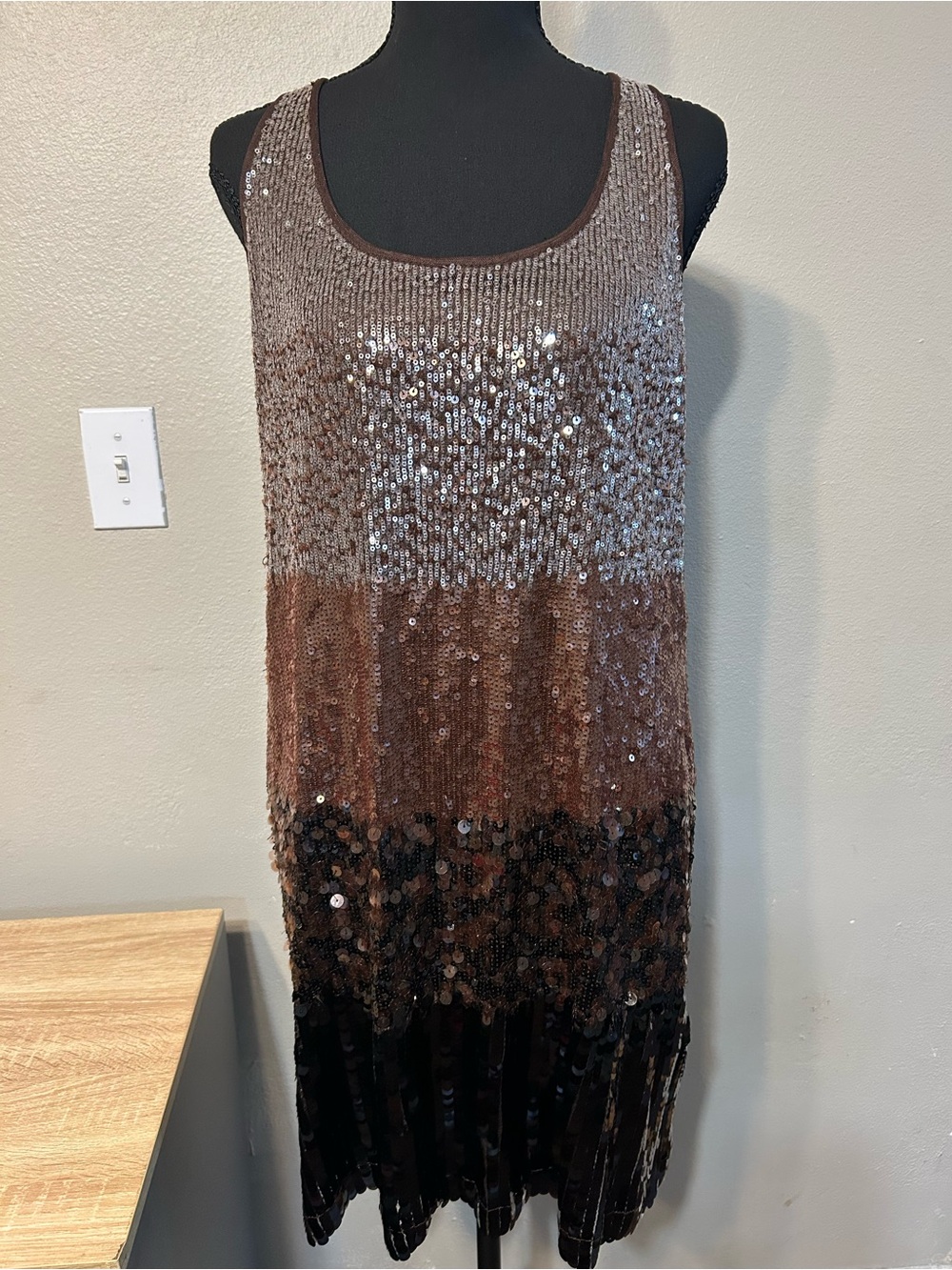 Boston Proper M Brown Black Ombre Sequin Dress Racerback Cocktail Party